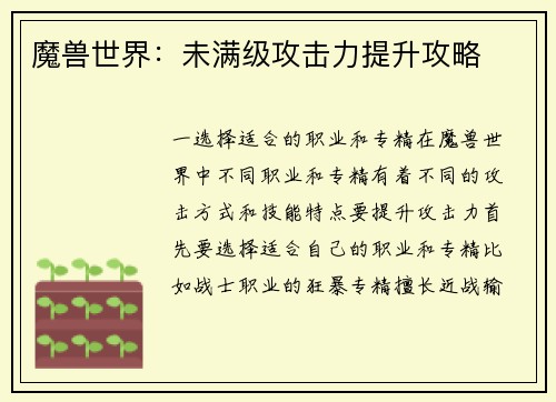 魔兽世界：未满级攻击力提升攻略